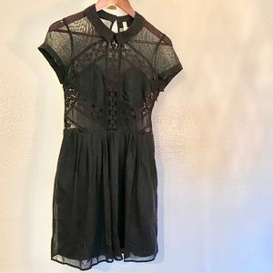 Free People Mesh & Crochet Collared Skater Dress